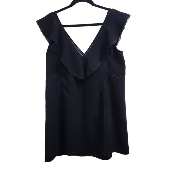 Sézane Black Sleeveless Ruffle V-Neck Dress Size 40 / M Elegant Parisian Style - Picture 5 of 11